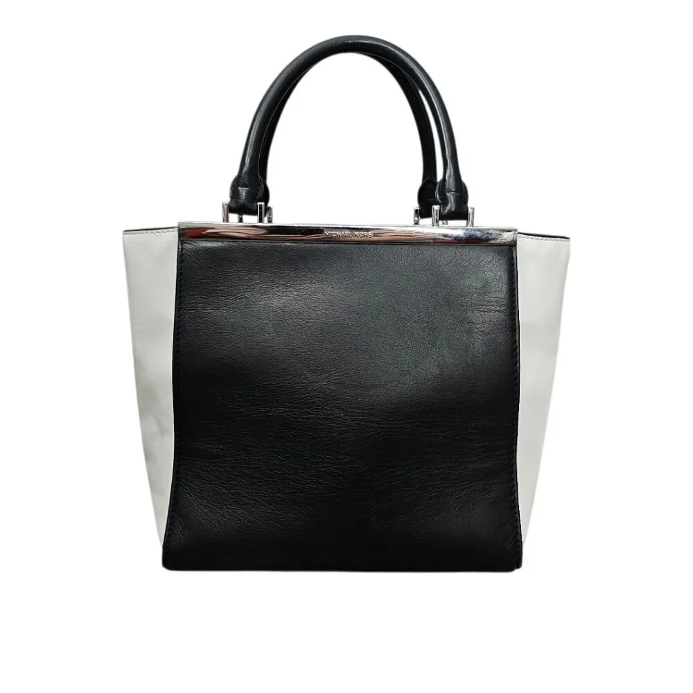 MICHAEL Michael Kors Lana Leather Colorblock Tote Handbag COA Black And White